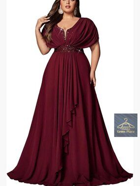 Plus Size Sequin Maxi Dress A-Line Formal Evening Gown Wedding Guest